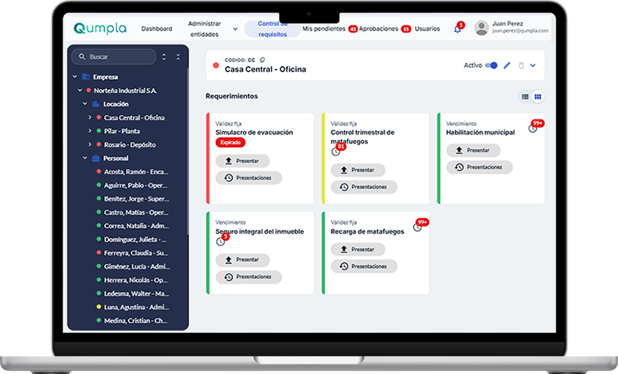 Qumpla en una notebook: control de requisitos de una entidad